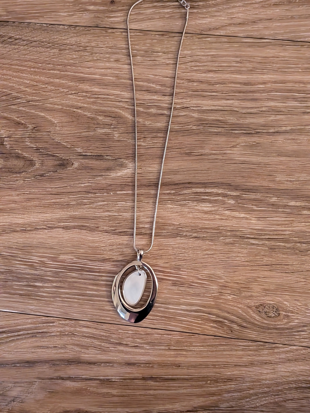 Lia Sophia Silver-Tone Oval Pendant Necklace with White Inset